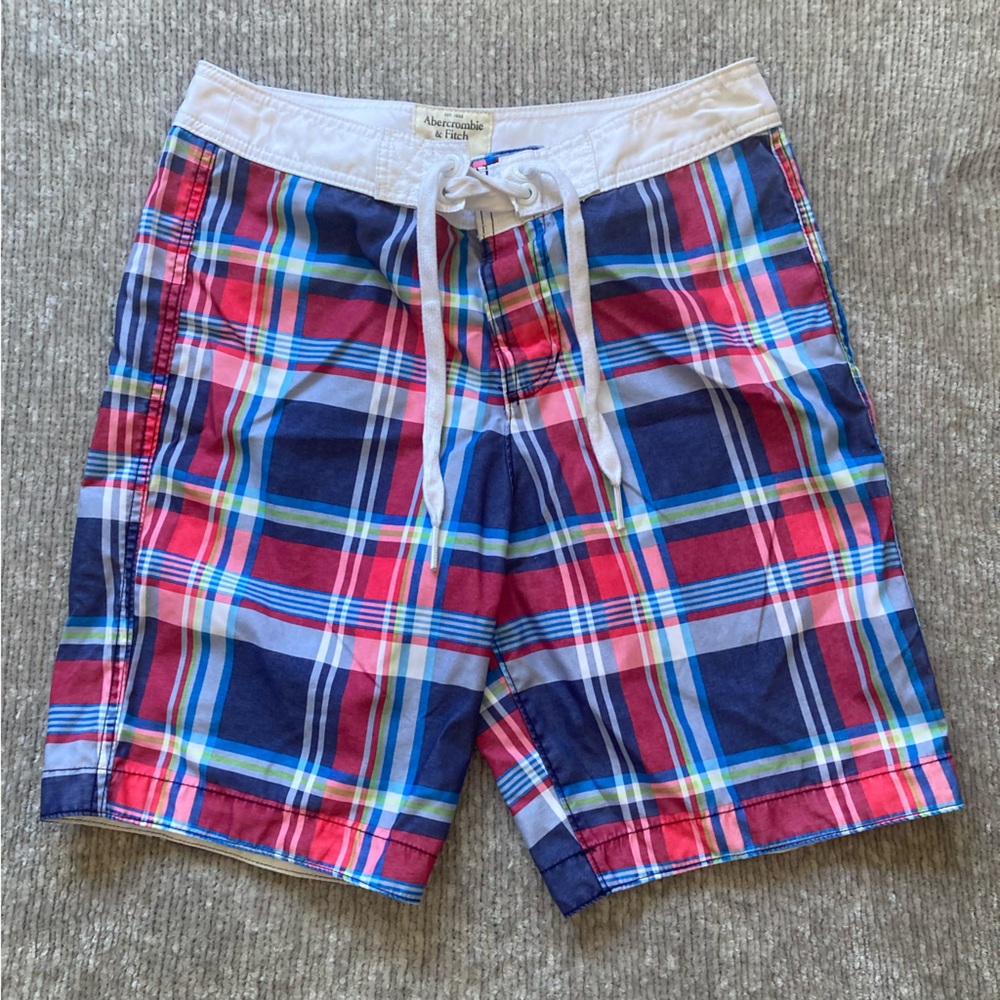 Abercrombie Fitch Plaid Board Shorts Mens Medium‎ Y2K Beach Surf Swim